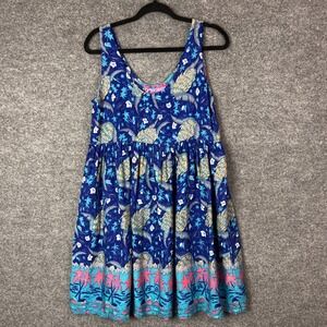 NEW Rainbow Jo‎ Maui Hawaii Palm Tree Dress Size S Blue Tropical